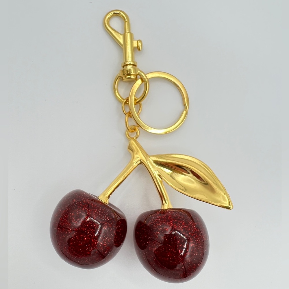Double Cherry Bag Charm Red Gold New